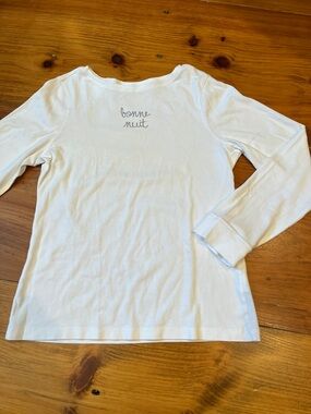 GARNET HILL L White Bonne Nuit Good Night Sleep Shirt 100% Cotton